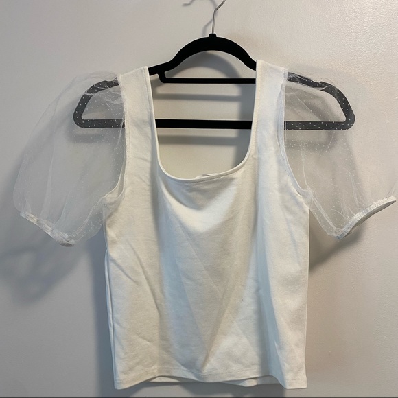 Mango white Plumeti sleeve t-shirt Size XS - Picture 4 of 6